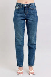 Dark Judy Blue Full Size High Waisted Rigid Magic Non-destroy Straight Leg Jeans Plus Size | Jeans Daverri Fashions