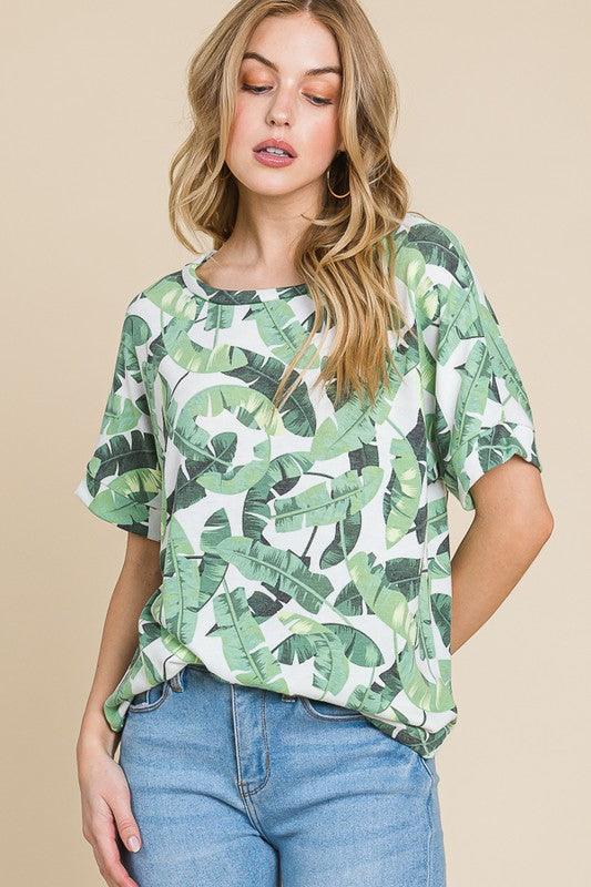 BOMBOM Lightweight Printed Round Neck Short Sleeve T-Shirt - DAVERRI FASHIONS
