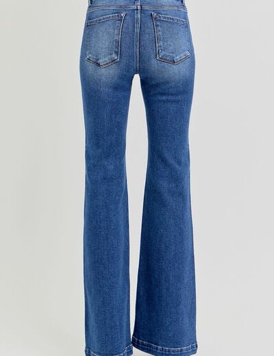 RISEN Full Size Low Rise Flare Jeans with Pockets