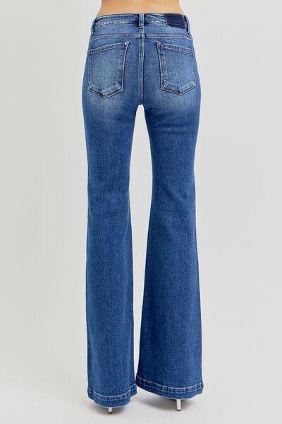 RISEN Full Size Low Rise Flare Jeans with Pockets - DAVERRI FASHIONS