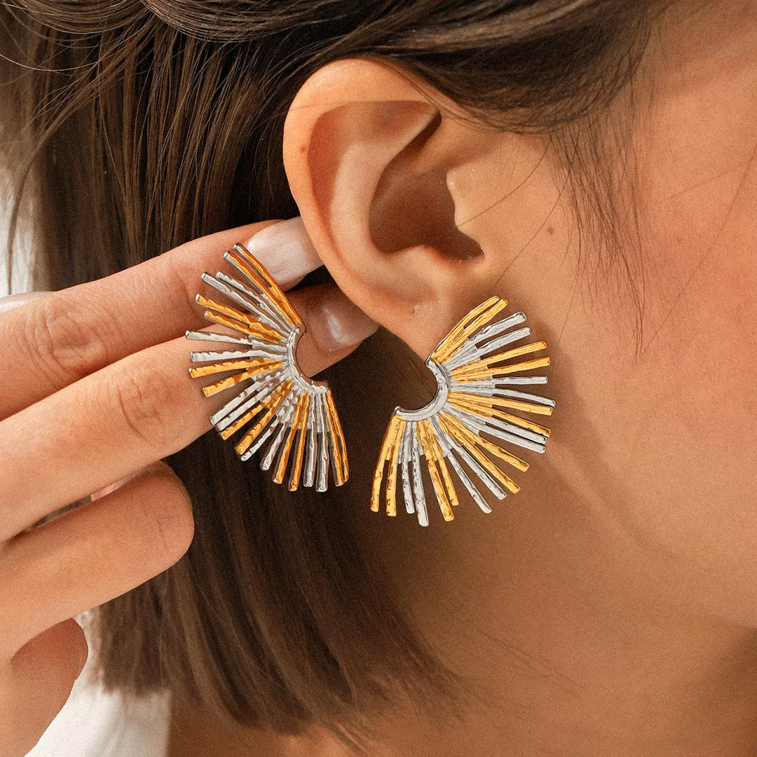 Silver onesize Stainless Steel Fan-Shaped Earrings | Earrings Daverri Fashions
