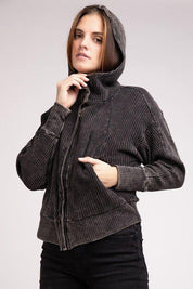 Zenana Acid Washed Hoodie Jacket Coats & Jackets