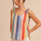 Aemi + Co Contrast Striped Scoop Neck Tie Shoulder Tank Tank Tops