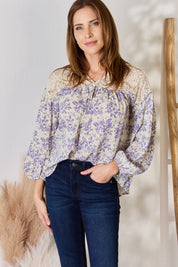 Hailey & Co Full Size Lace Detail Printed Blouse | Blouses Daverri Fashions