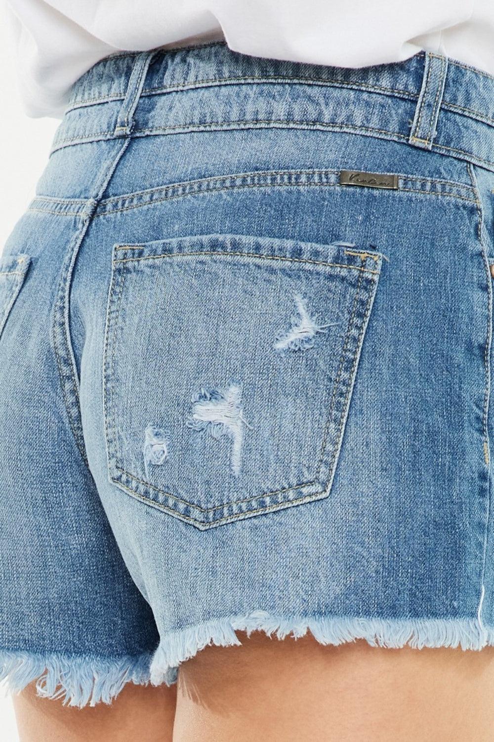 Kancan Full Size High Rise Raw Hem Denim Shorts | Daverri Fashions