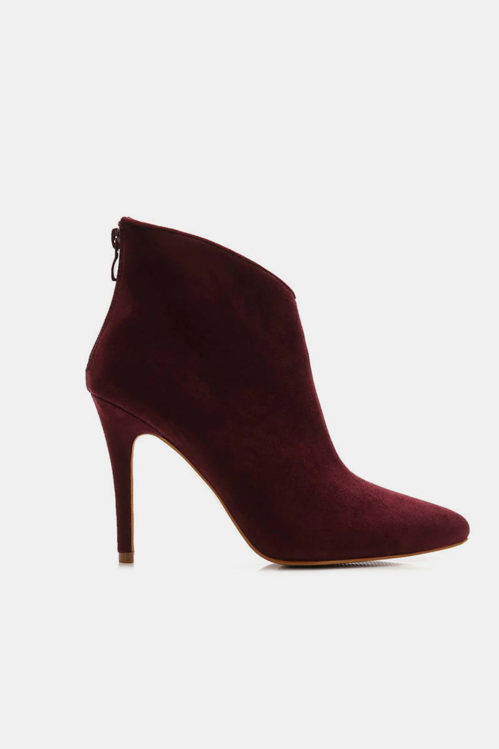 Beast Fashion Suede Stiletto Ankle Booties with Back Zippers Footwear