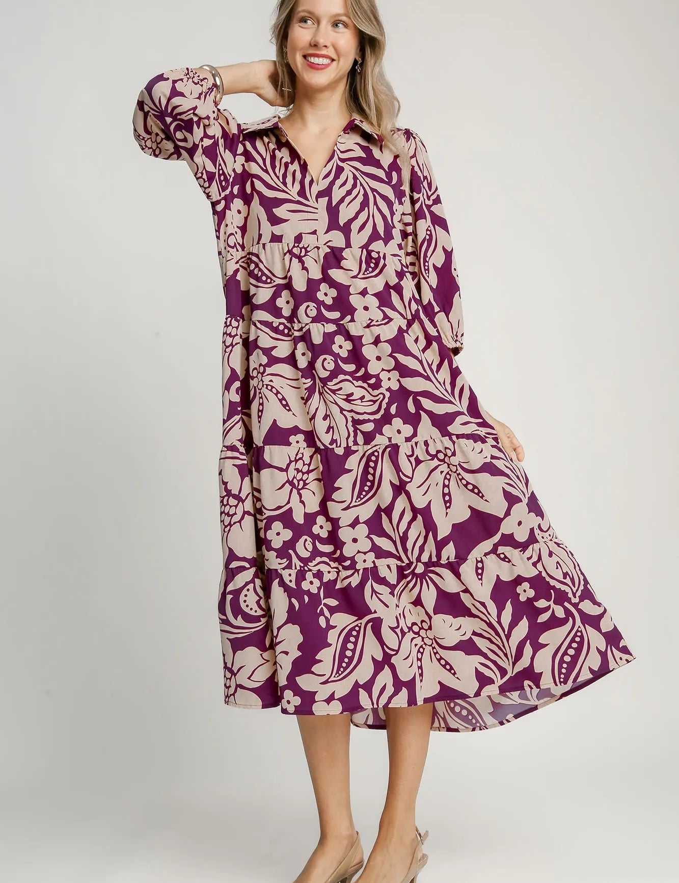 PLUM Umgee Floral Print Tiered Midi Dress | Midi Dresses Daverri Fashions