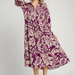 Umgee Floral Print Tiered Midi Dress PLUM Midi Dresses