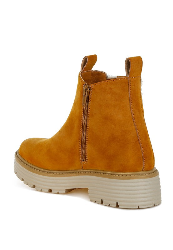 Mothman Faux Fur Detail Chunky Ankle Boots | Boots Daverri Fashions