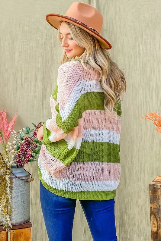 And The Why Multi Striped Mesh Pullover Spring Sweater