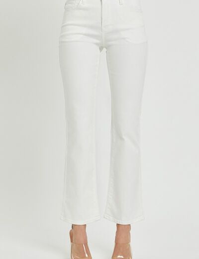 RISEN Full Size Mid Rise Jeans with Pockets White