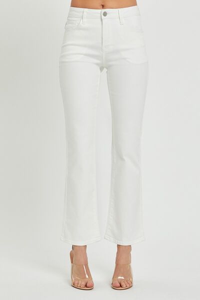 RISEN Full Size Mid Rise Jeans with Pockets White