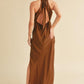 Aemi + Co Brown Ruched Side Slit Cutout Back Maxi Cami Dress Cami Dresses