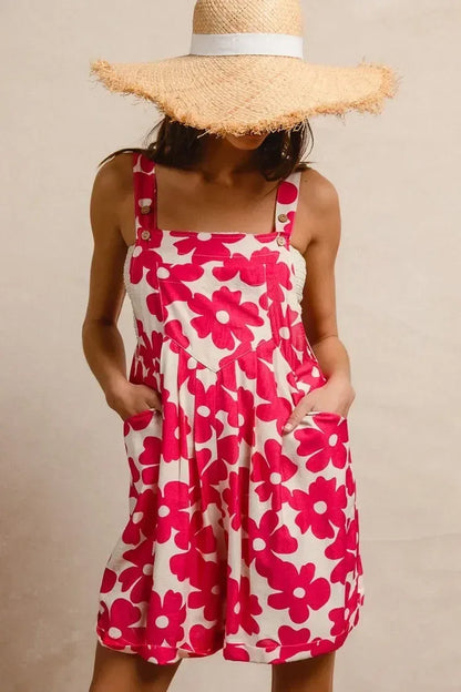 BiBi Floral Prints Tuck Detail Short Overall With Pockets - DAVERRI FASHIONS