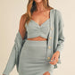 MABLE 3 Pieces Sweater Set with Crop Cami, Mini Skirt, Cardigan Blue M L Skirt Sets