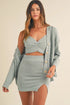 MABLE 3 Pieces Sweater Set with Crop Cami, Mini Skirt, Cardigan Blue M L Skirt Sets