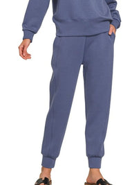 Zenana Scuba Crewneck Pullover & Joggers 2 Pieces Set | Loungewear Sets Daverri Fashions