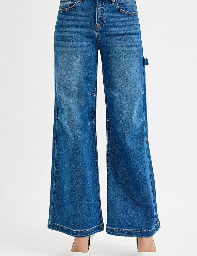DARK RISEN Full Size High Rise Wide Leg Patch Detailed Jeans Plus Size | Jeans Daverri Fashions