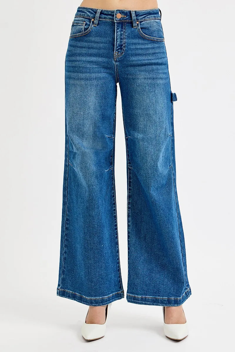 DARK RISEN Full Size High Rise Wide Leg Patch Detailed Jeans Plus Size | Jeans Daverri Fashions