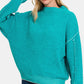 Exposed Seam Long Sleeve Teal Mock Sweater Sweaters