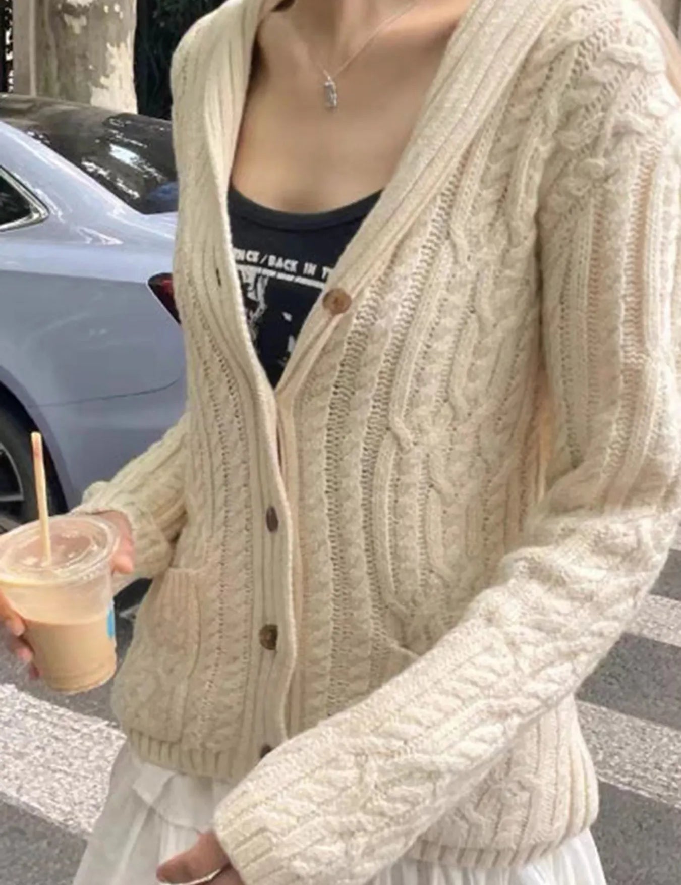 Cable Knit Button Up Cardigan | Cardigans Daverri Fashions