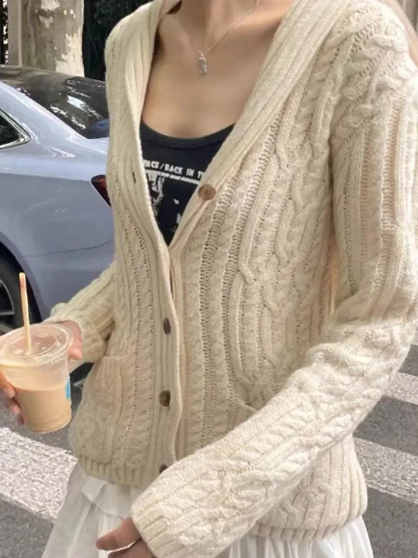 Cable Knit Button Up Cardigan - DAVERRI FASHIONS