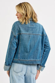 RISEN Oversized Cargo Pocket Denim Jacket with Cuffed Sleeves | Denim Jackets Daverri Fashions