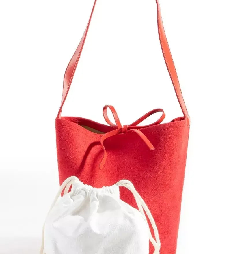 Fame Bucket Pouch Faux Suede Tote Bag - DAVERRI FASHIONS