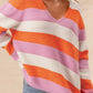 Color Block V-Neck Long Sleeve Sweater - DAVERRI FASHIONS