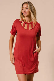 BiBi Front Cutout Mini Tee Dress with Pockets | Daverri Fashions