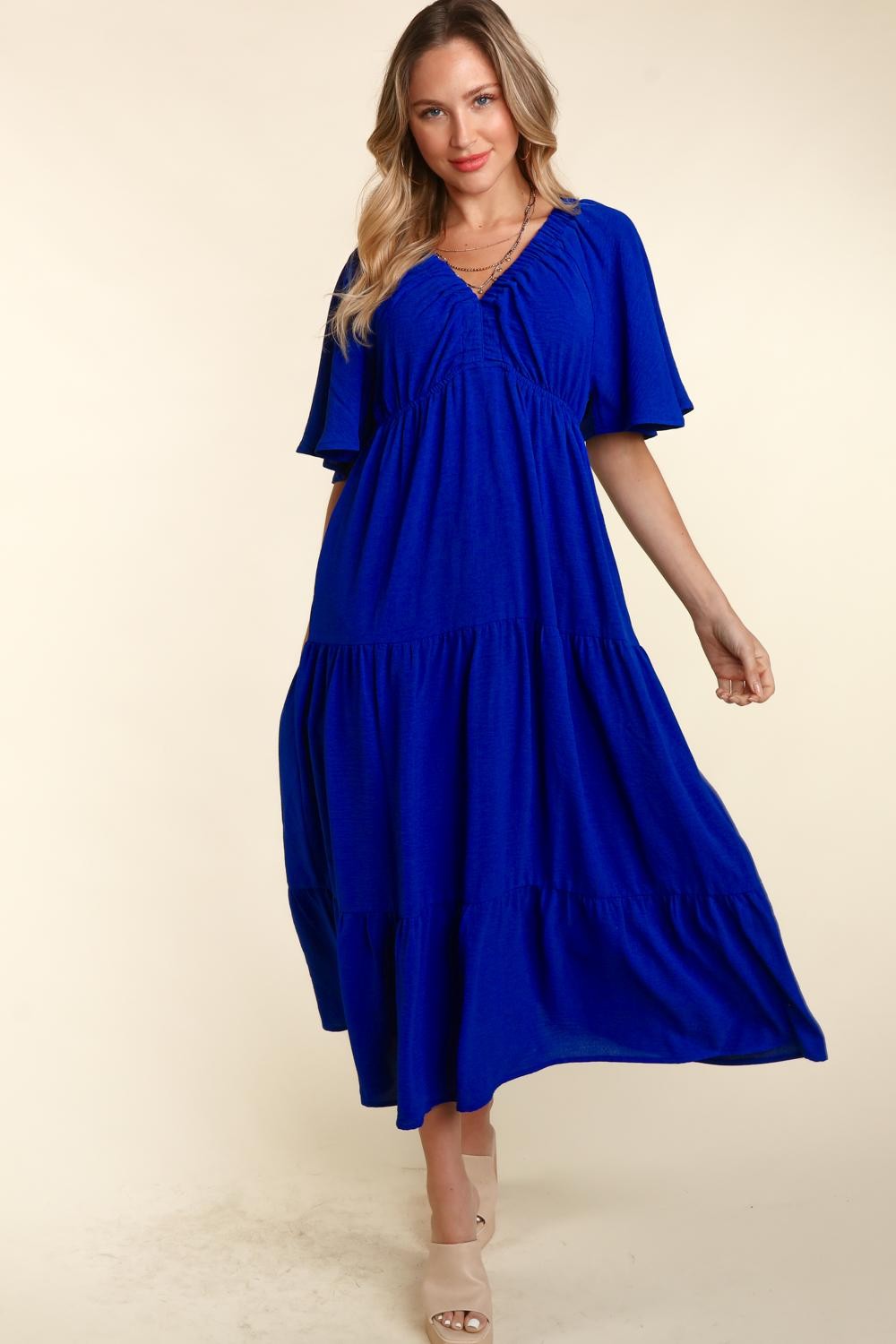 Haptics Tiered Babydoll Maxi Dress with Side Pocket Royal S Babydoll Dresses