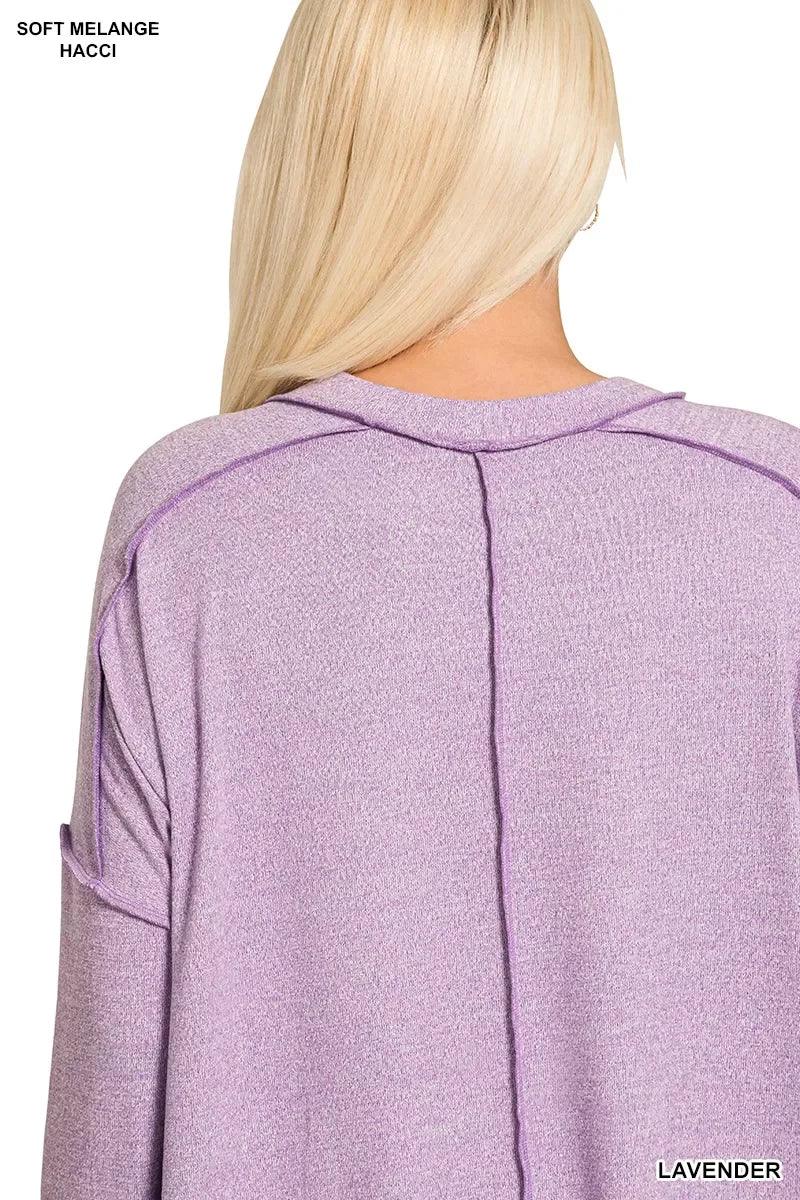 Zenana Full Size Melange Hacci Exposed Seam Hi-low Tee Plus Size - DAVERRI FASHIONS