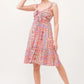 And The Why Tied Front Smocked Back Tiered Boho Printed Dress - DAVERRI FASHIONS
