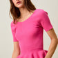Vibrant pink SO ME ribbed knit short sleeve peplum sweater top