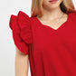 Vibrant red Umgee Seersucker Ruffle Shift Dress with shoulder ruffles