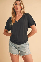 Aemi+Co V-Neck Short Sleeve T-Shirt | Daverri Fashions