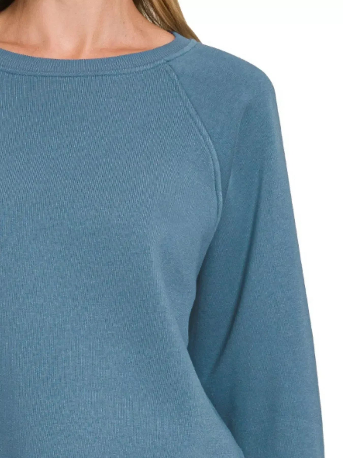 Zenana Fleece Raglan Round-Neck Sweatshirt - DAVERRI FASHIONS