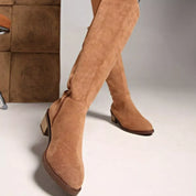 Side Zip Knee-High Block Heel Boots - DAVERRI FASHIONS