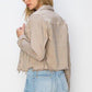 RISEN Full Size Raw Hem Button Up Cropped Denim Jacket Plus Size