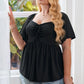 Plus Size Drawstring Sweetheart Neck Babydoll Blouse - DAVERRI FASHIONS