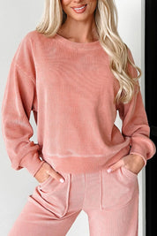 Round Neck Long Sleeve Top and Pants Set | Loungewear Sets Daverri Fashions