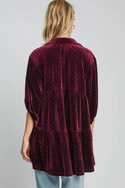 Umgee Full Size Polka Dot Button Up Half Sleeve Shirt | Daverri Fashions