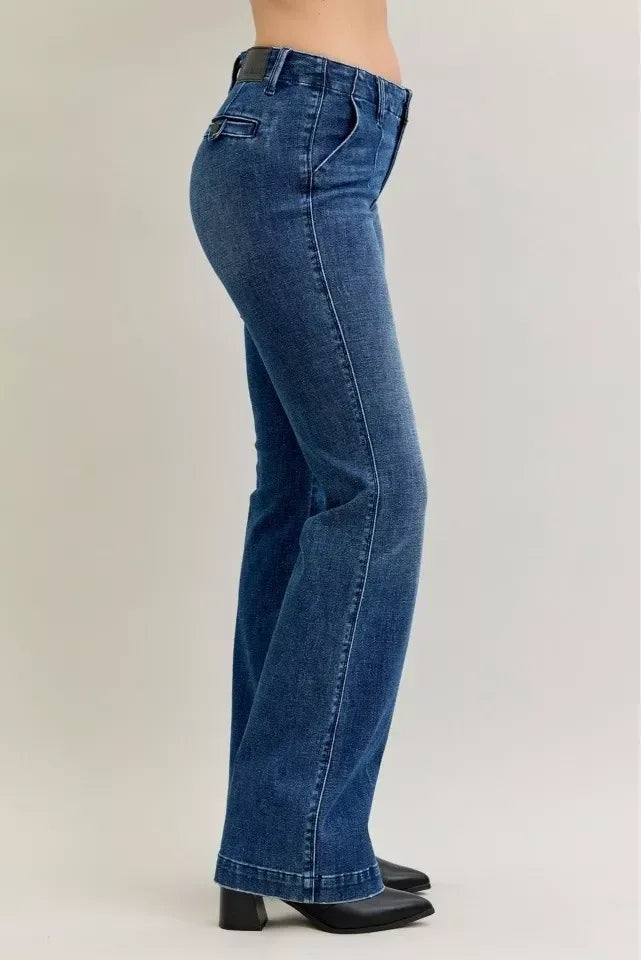 Judy Blue Full Size Mid Rise Bootcut Jeans with Welt Pockets Plus Size - DAVERRI FASHIONS