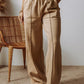 Daverri wide-leg drawstring pants in beige with side seams