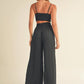 MABLE Smocked Bralette Crop Top and Wide Leg Pants Set Outfit Sets
