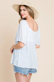 Lime 'N' Chili Thin Striped with Tie Front Babydoll Top | Tops Daverri Fashions