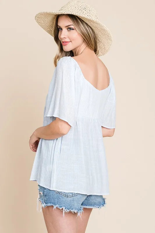 Lime 'N' Chili Thin Striped with Tie Front Babydoll Top | Tops Daverri Fashions