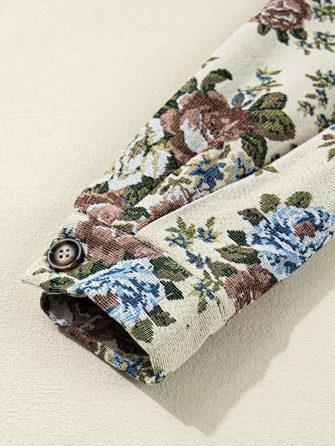 Vintage Floral Print Zip Up Contrast Collared Jacket - DAVERRI FASHIONS