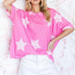 HOPELY Hot Pink Star Pattern Oversized Waffle T-Shirt T-Shirts