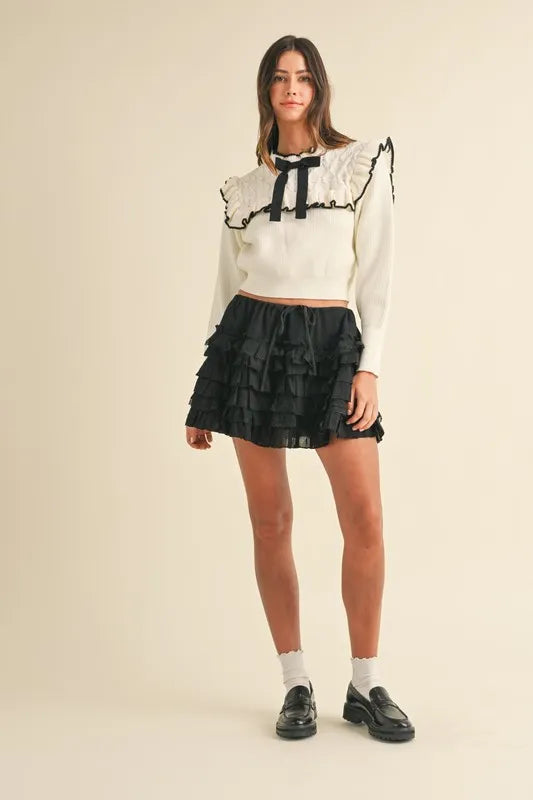 MABLE Ruffle Detailed Cotton Gauze Tiered Mini Skirt